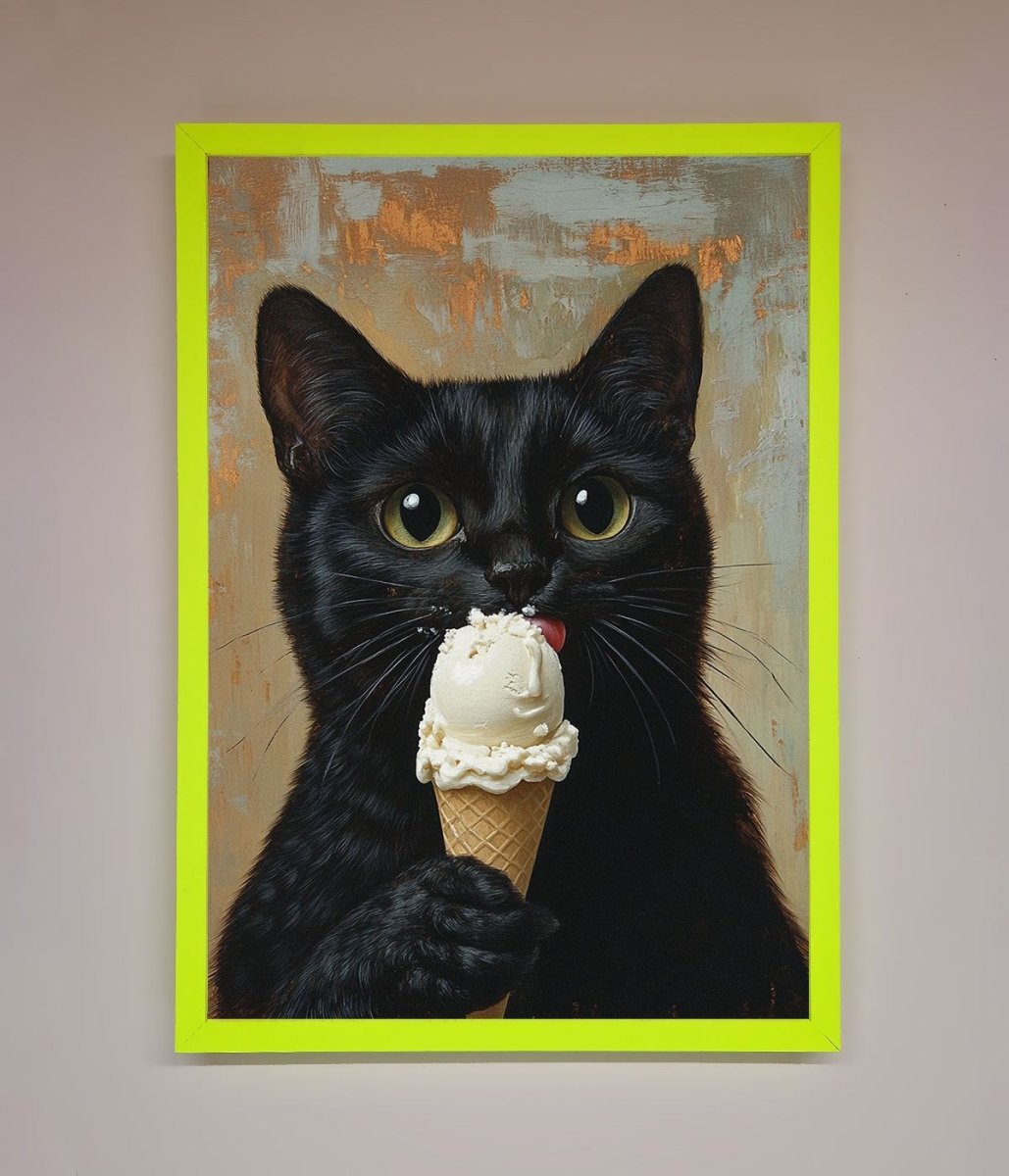 Black Cat Vanilla Icecream Funny Framed Wall Art - Zestio