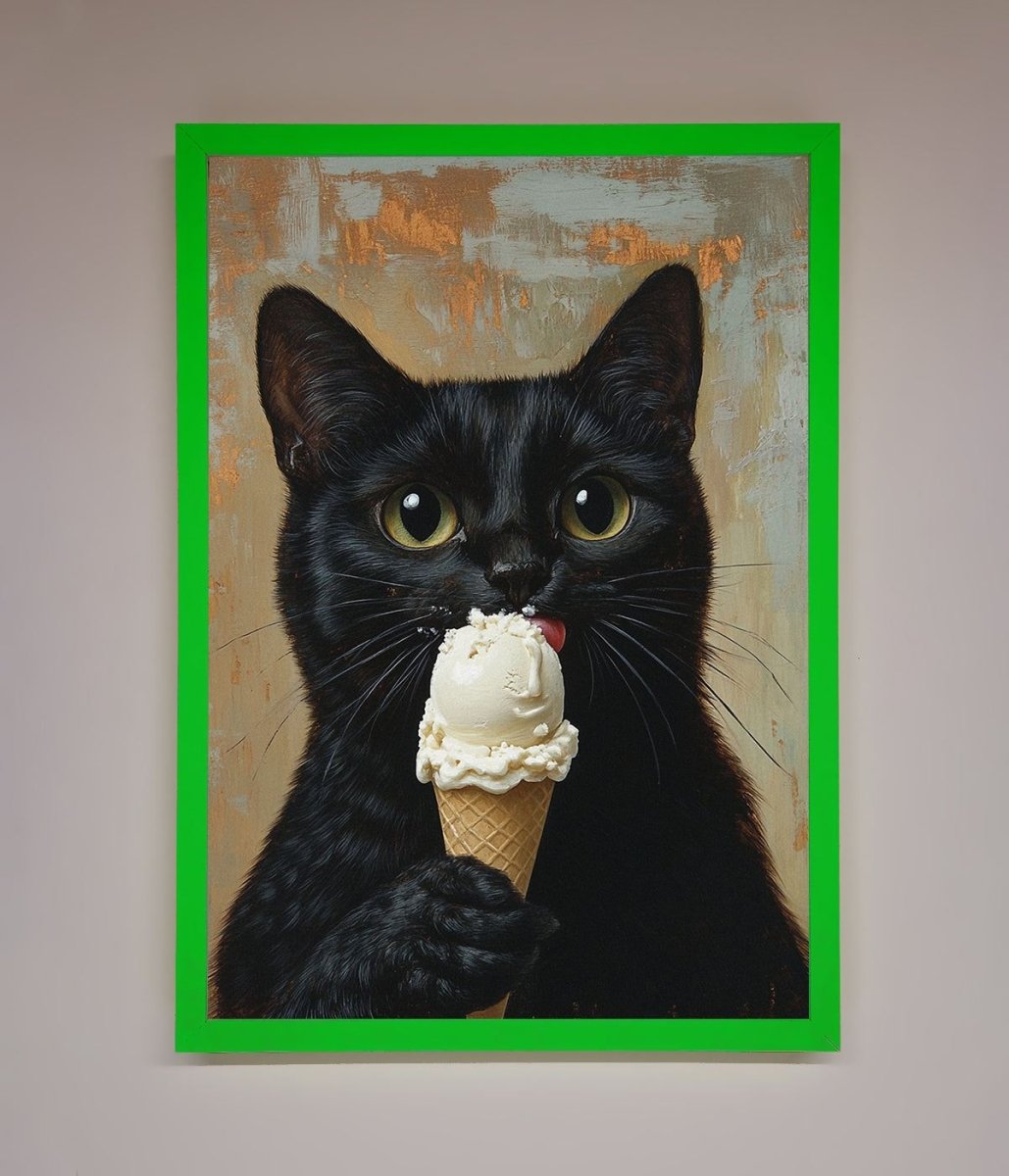 Black Cat Vanilla Icecream Funny Framed Wall Art - Zestio