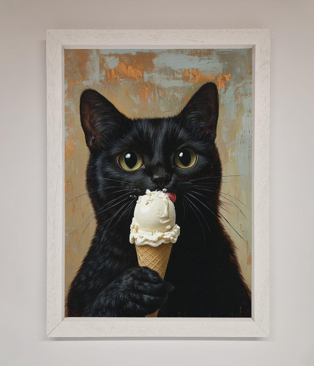 Black Cat Vanilla Icecream Funny Framed Wall Art - Zestio