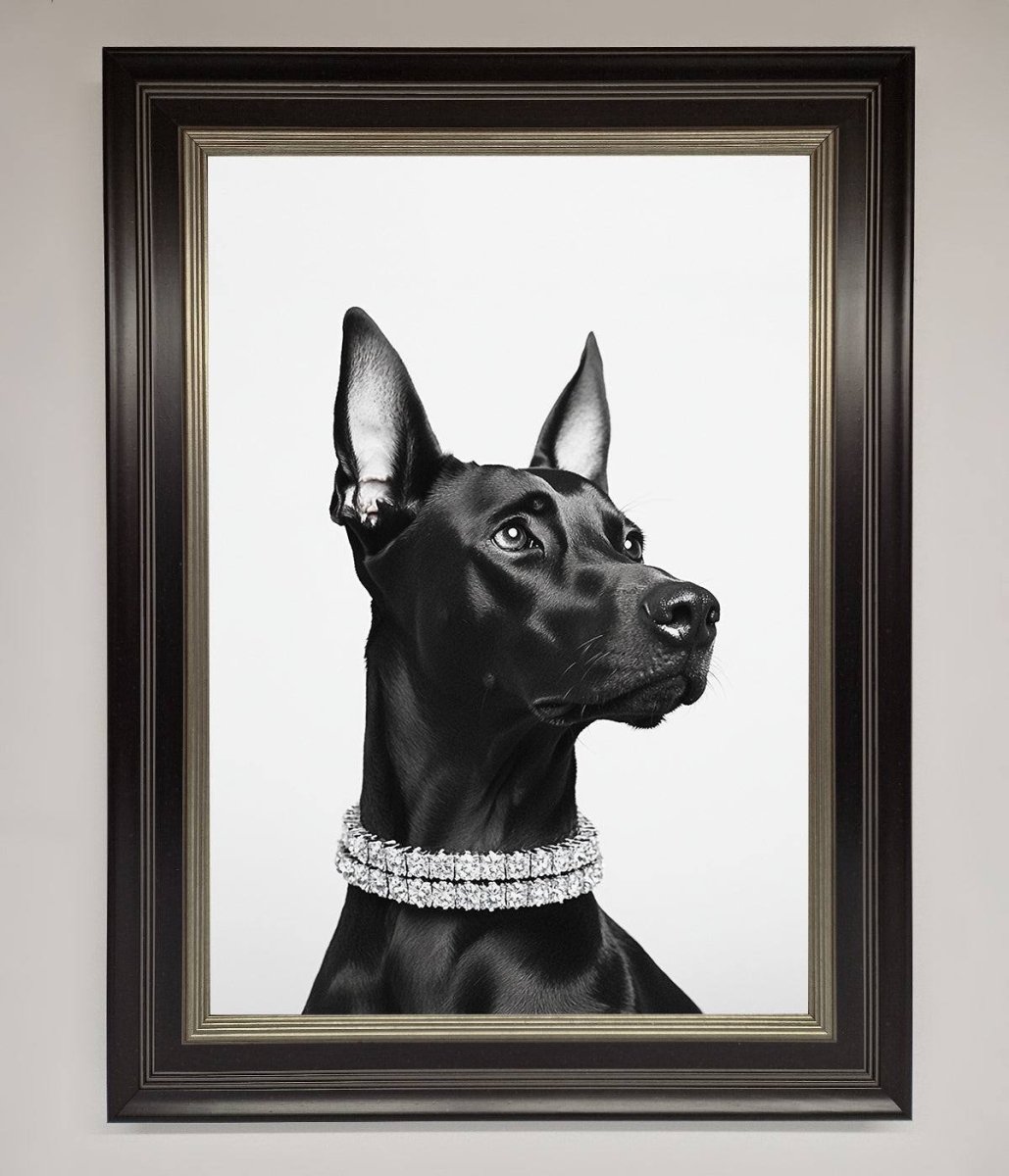 Black Doberman Diamond Neckless Framed Poster - Zestio