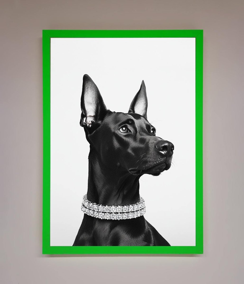 Black Doberman Diamond Neckless Framed Poster - Zestio