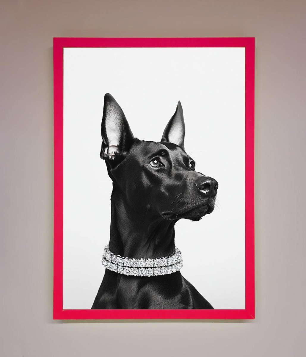Black Doberman Diamond Neckless Framed Poster - Zestio