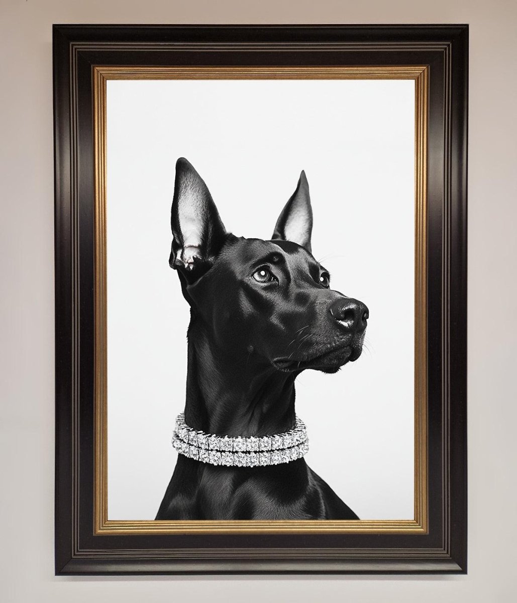 Black Doberman Diamond Neckless Framed Poster - Zestio