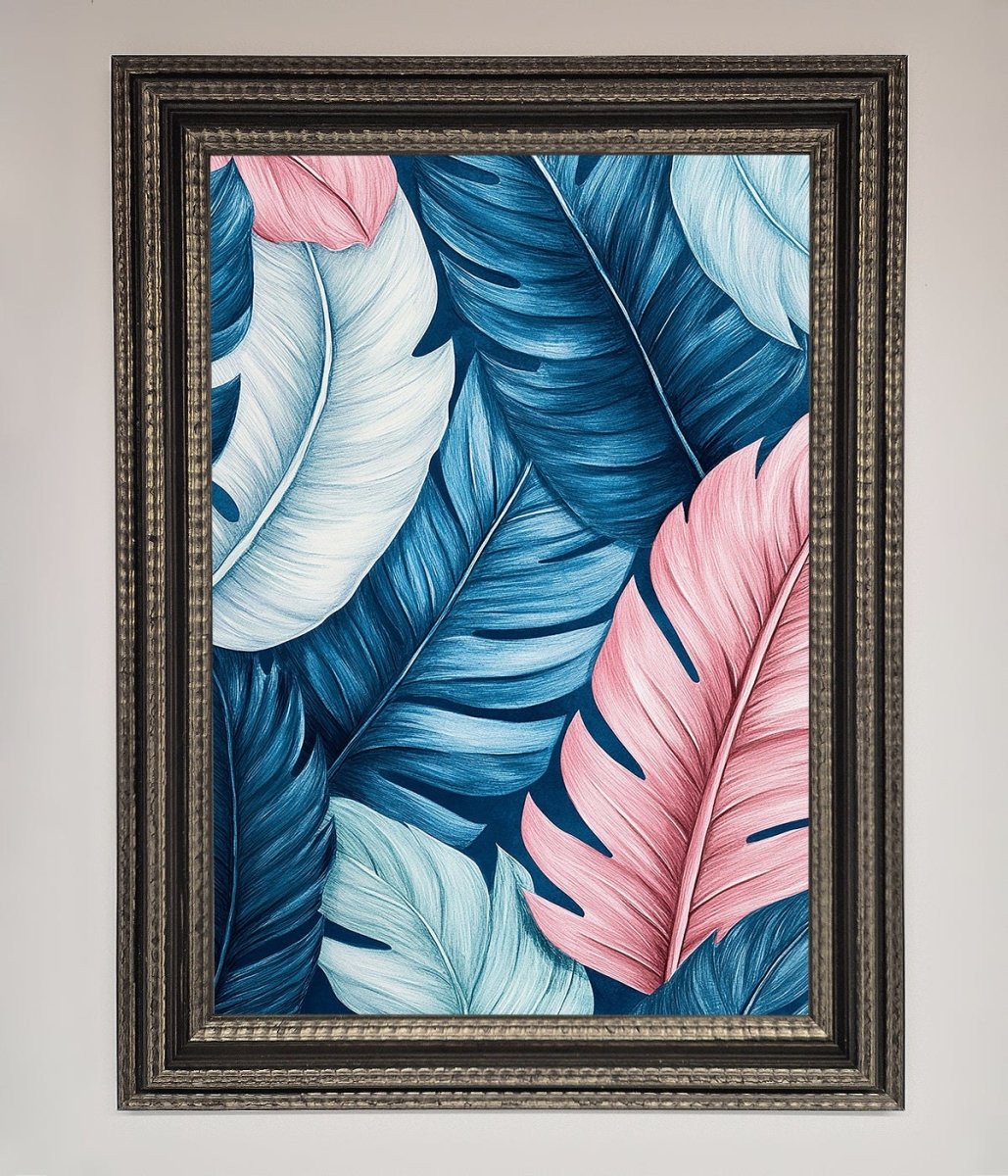 Blue And Pink Feathers Abstract Framed Print - Zestio