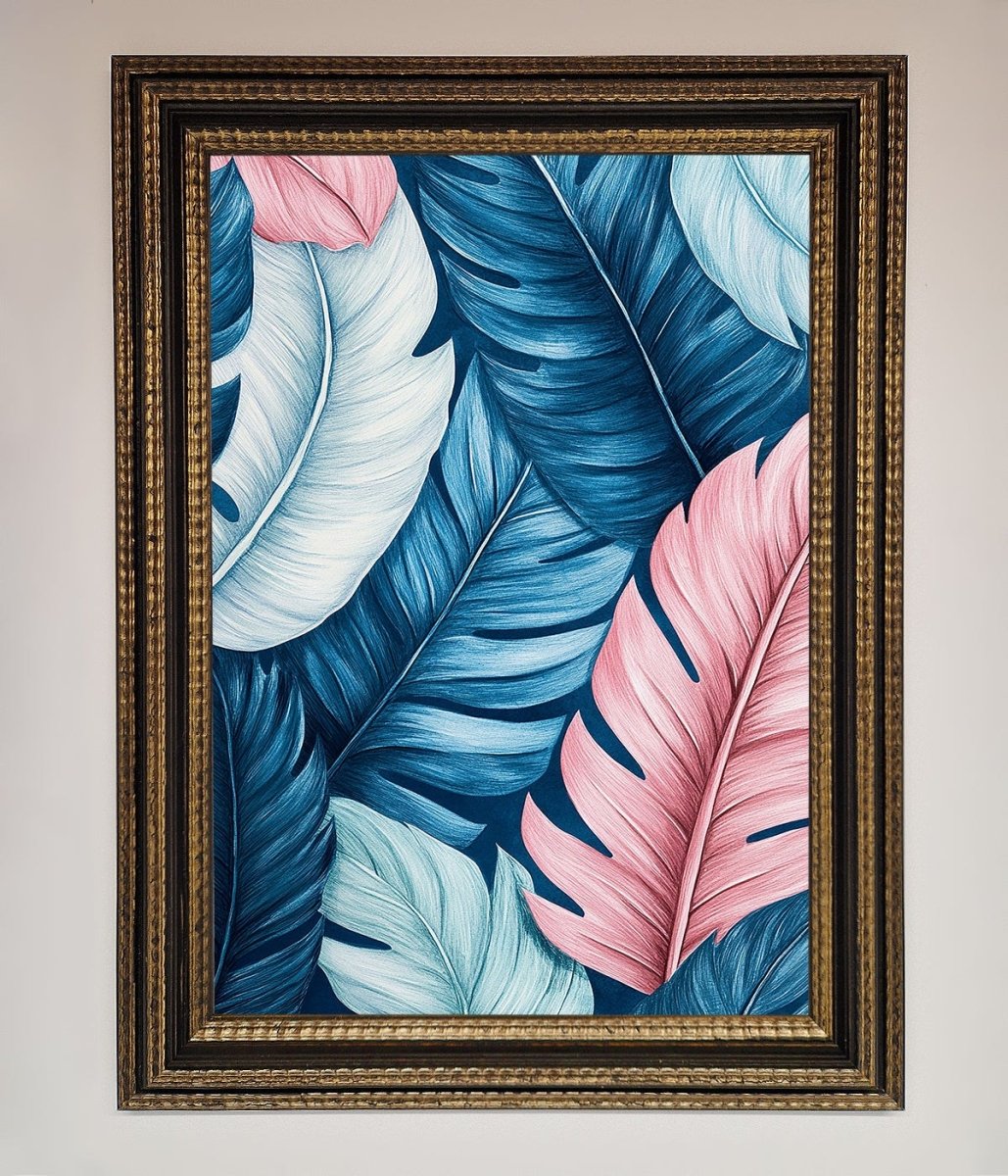 Blue And Pink Feathers Abstract Framed Print - Zestio