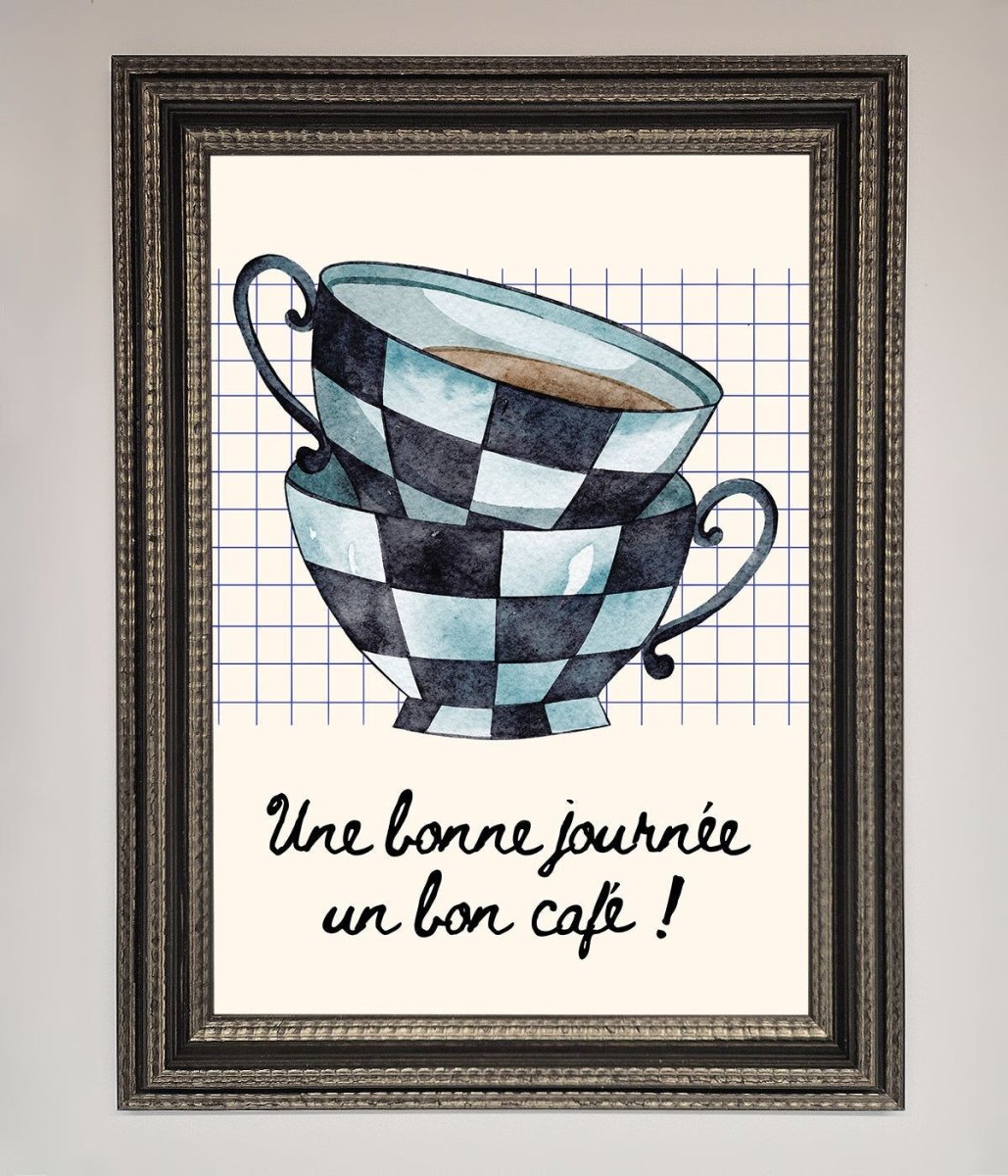 Blue Teacup Stack Kitchen Framed Wall Art - Zestio