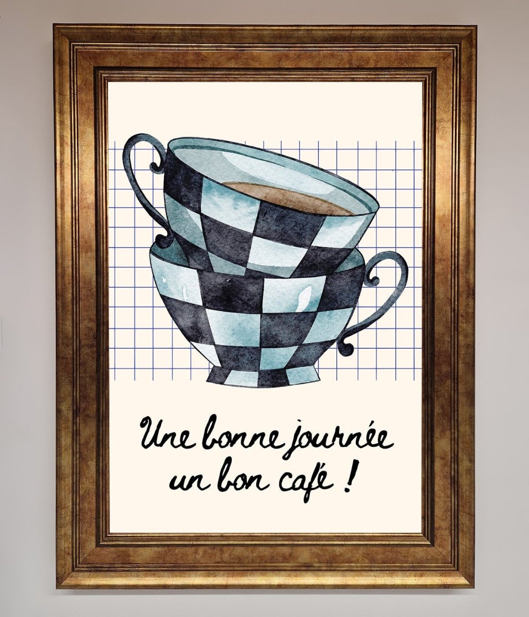 Blue Teacup Stack Kitchen Framed Wall Art - Zestio