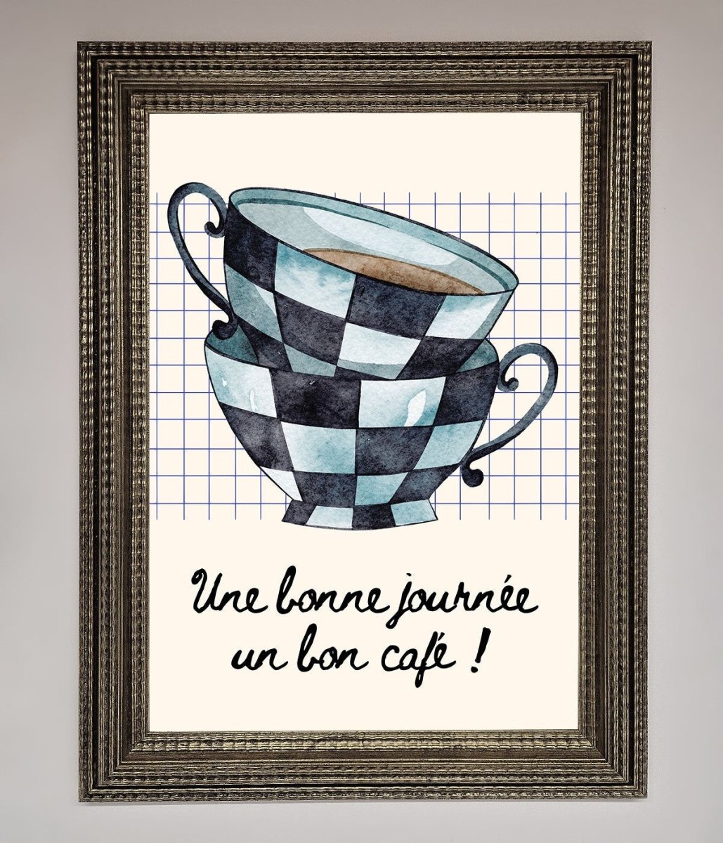Blue Teacup Stack Kitchen Framed Wall Art - Zestio