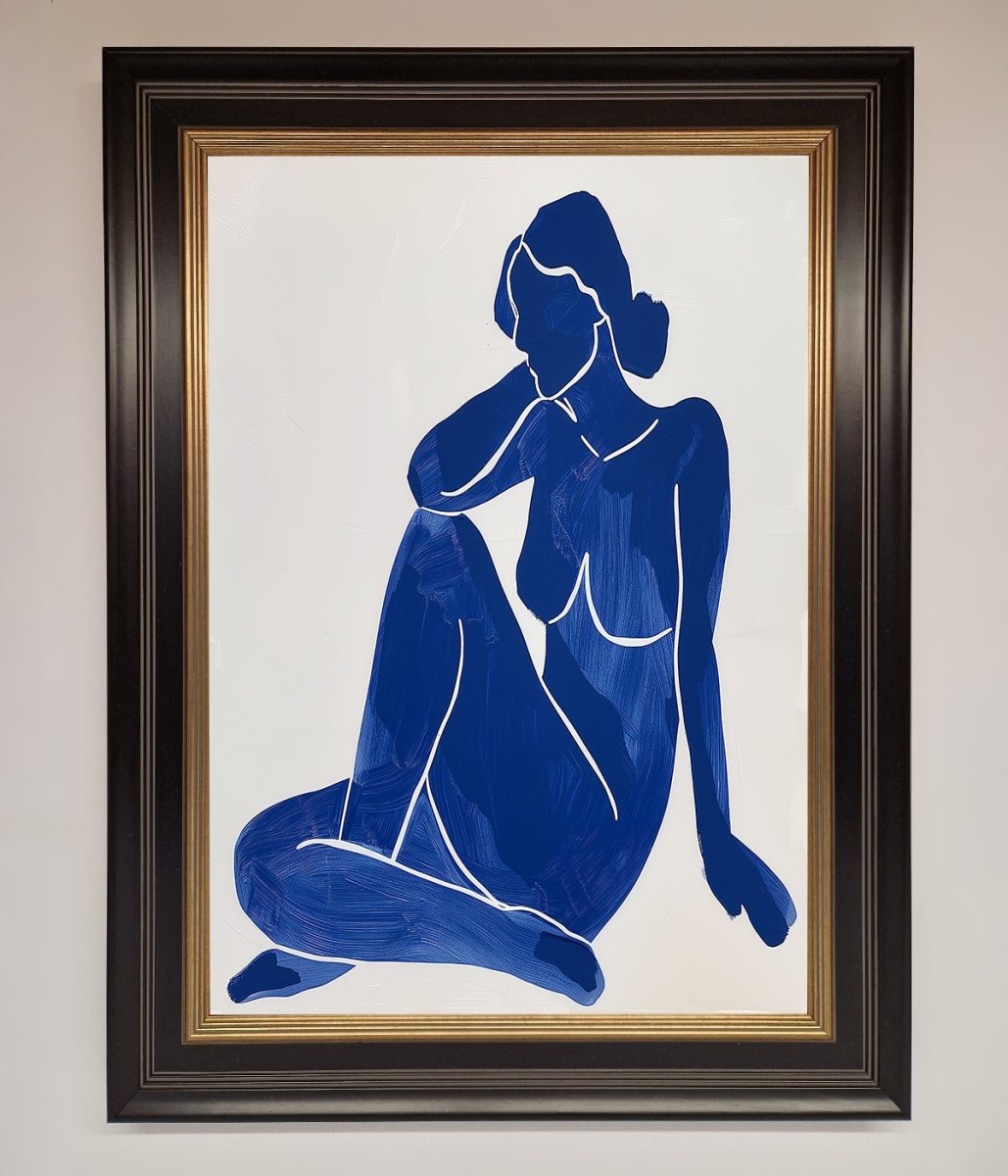 Blue Woman Pose Matisse Style Framed Print - Zestio