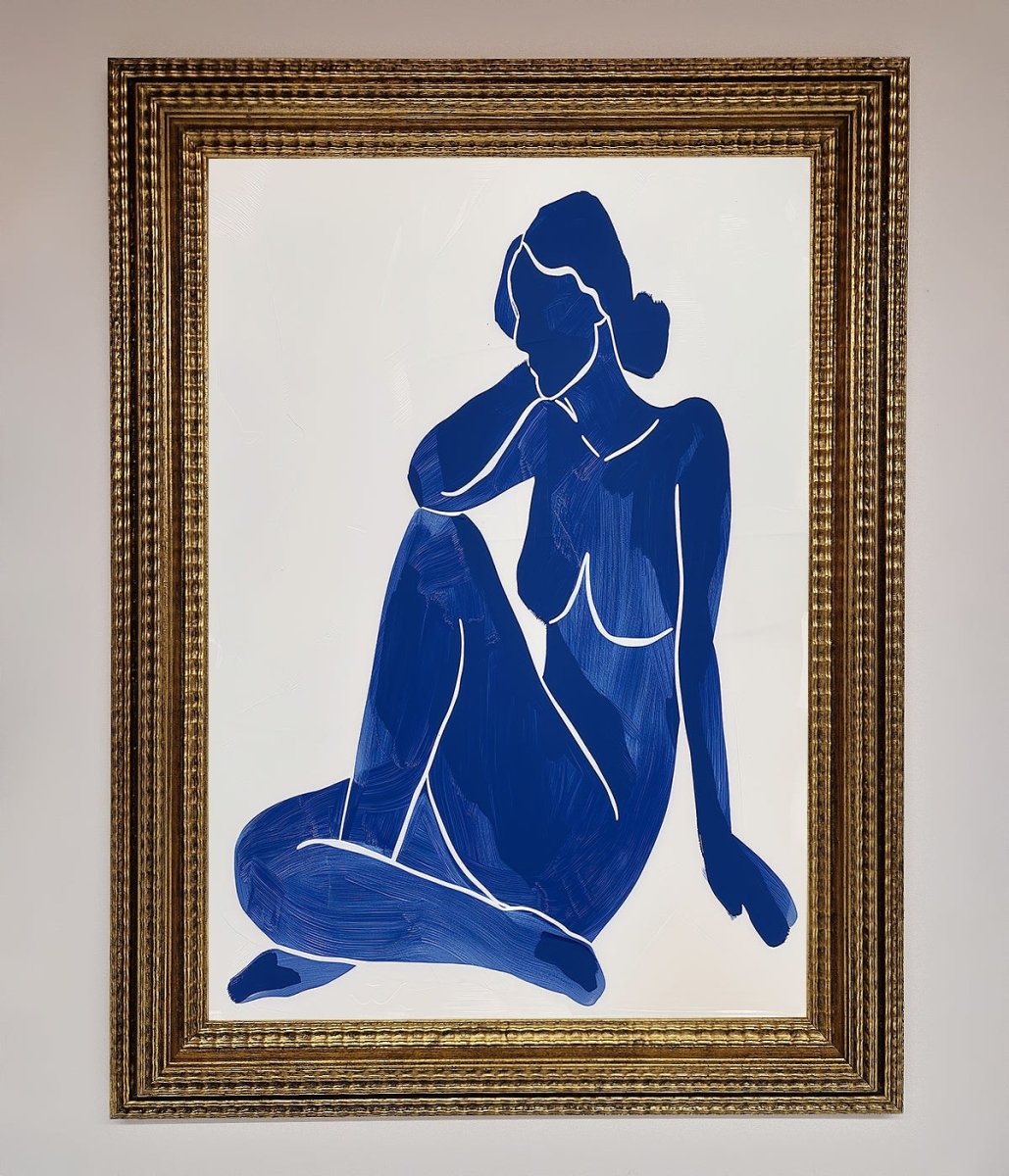 Blue Woman Pose Matisse Style Framed Print - Zestio