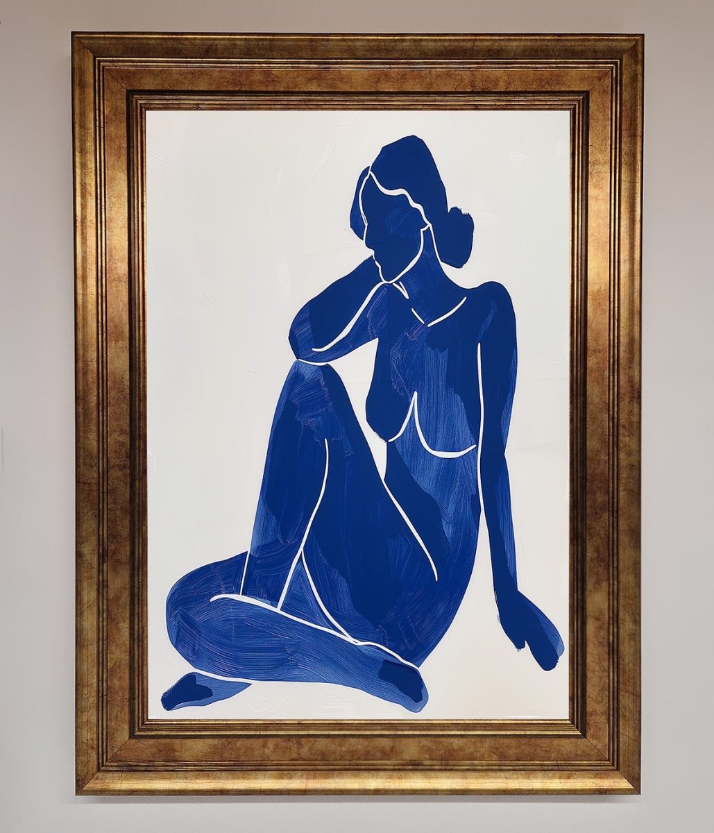 Blue Woman Pose Matisse Style Framed Print - Zestio