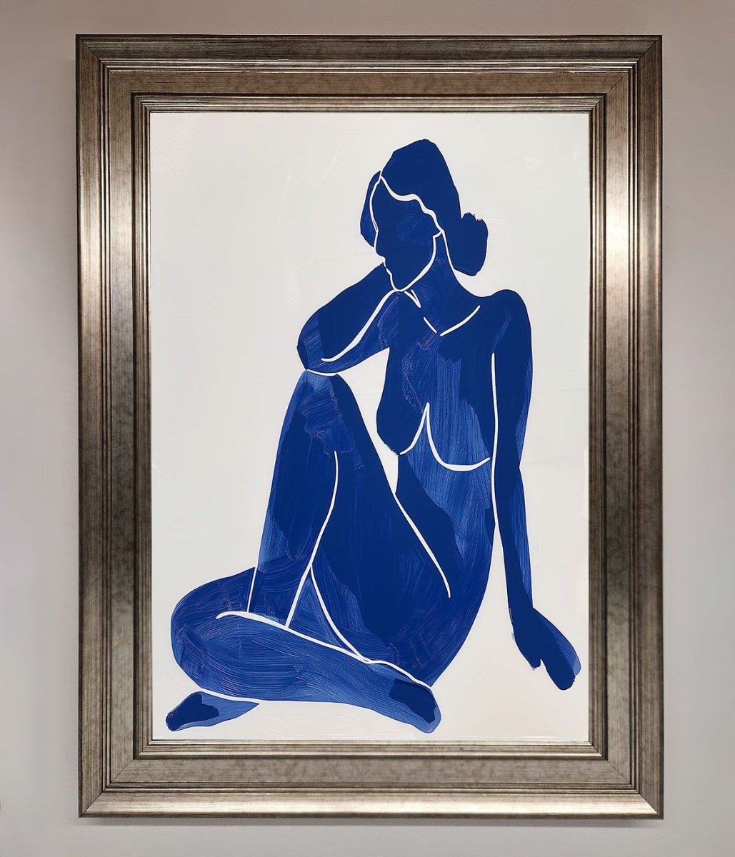 Blue Woman Pose Matisse Style Framed Print - Zestio