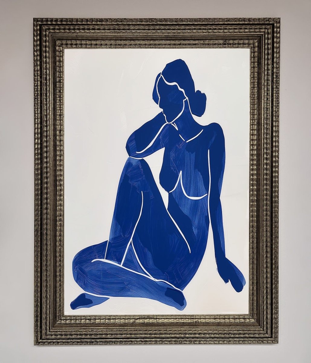 Blue Woman Pose Matisse Style Framed Print - Zestio