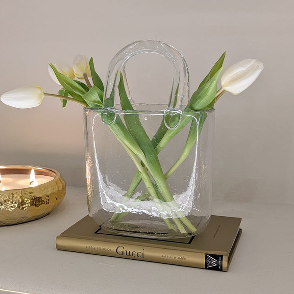 Carina Petite Bubbled Glass Decorative Handbag Vase