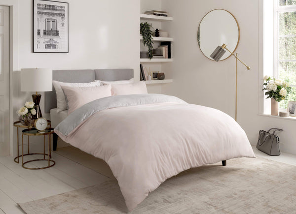 Chambray Reversible Duvet Set Luxurious Cotton Rich Bedding in Elegant Greys and Pinks Available in Single Double and King Sizes by OLIVIA ROCCO