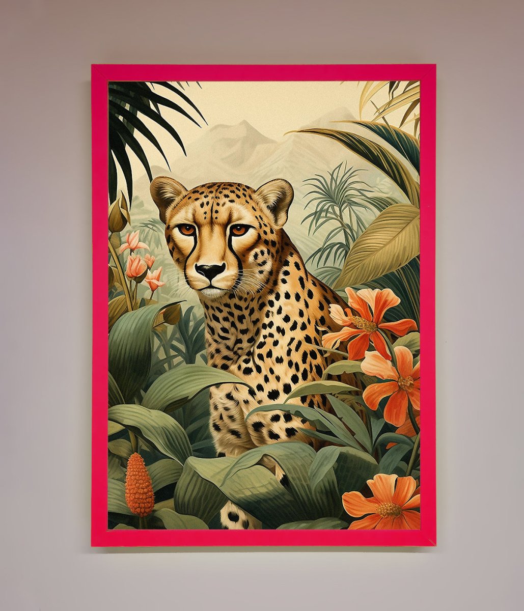 Cheetah In Flowers Framed Wall Art - Zestio