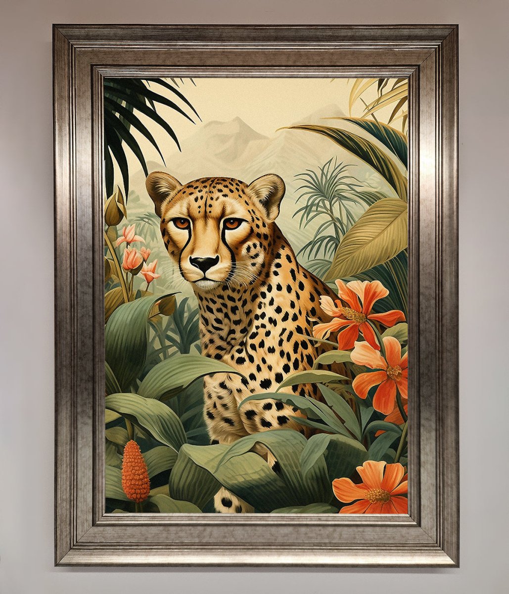 Cheetah In Flowers Framed Wall Art - Zestio