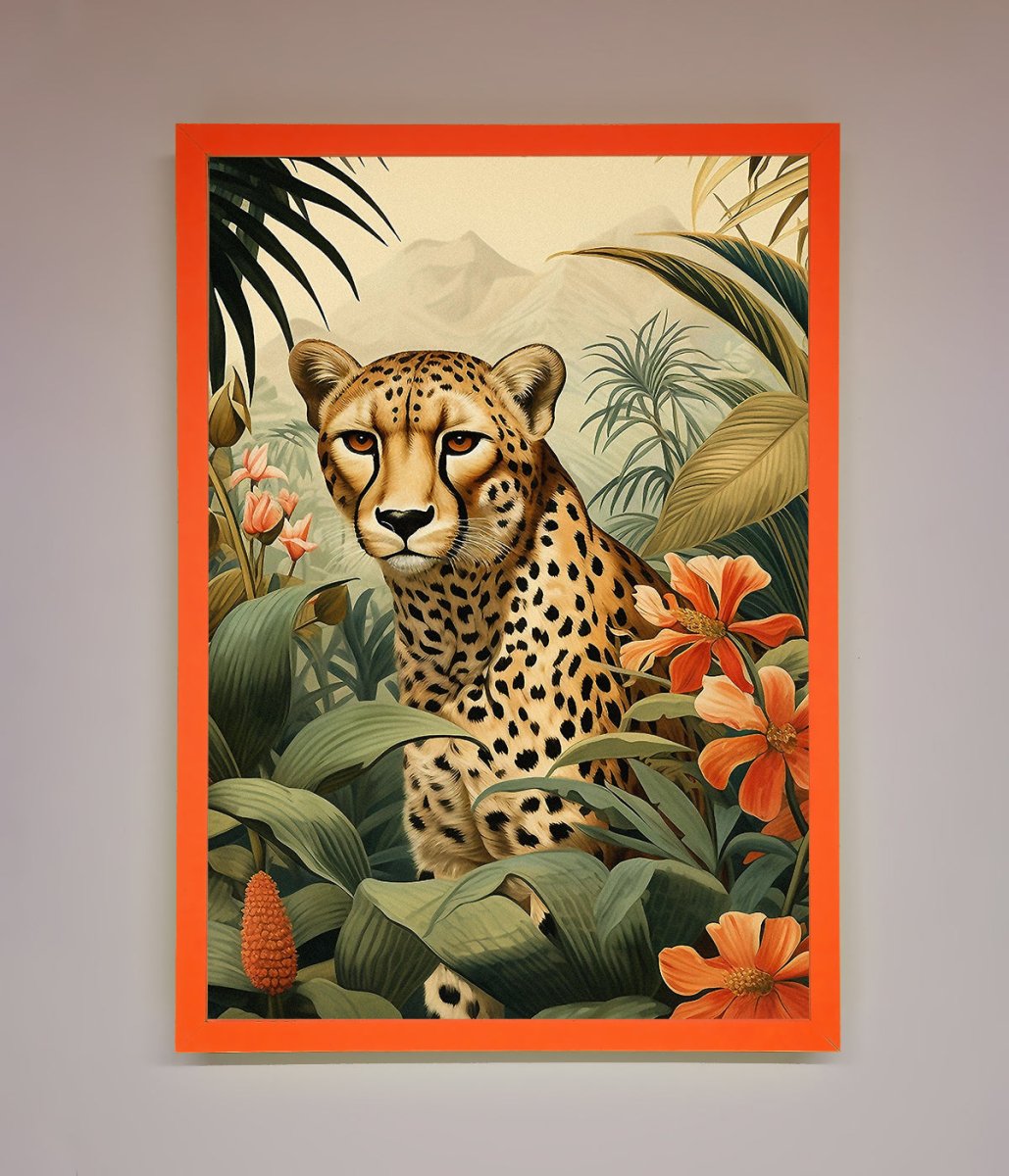 Cheetah In Flowers Framed Wall Art - Zestio