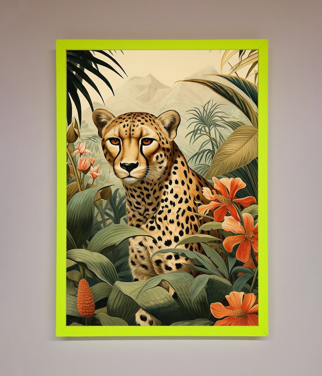 Cheetah In Flowers Framed Wall Art - Zestio