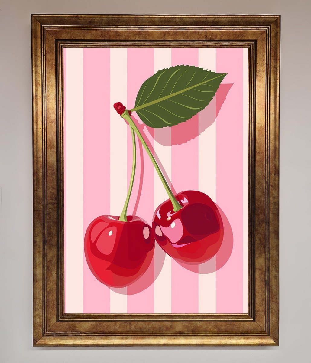 Cherries On Stripes Framed Print - Zestio