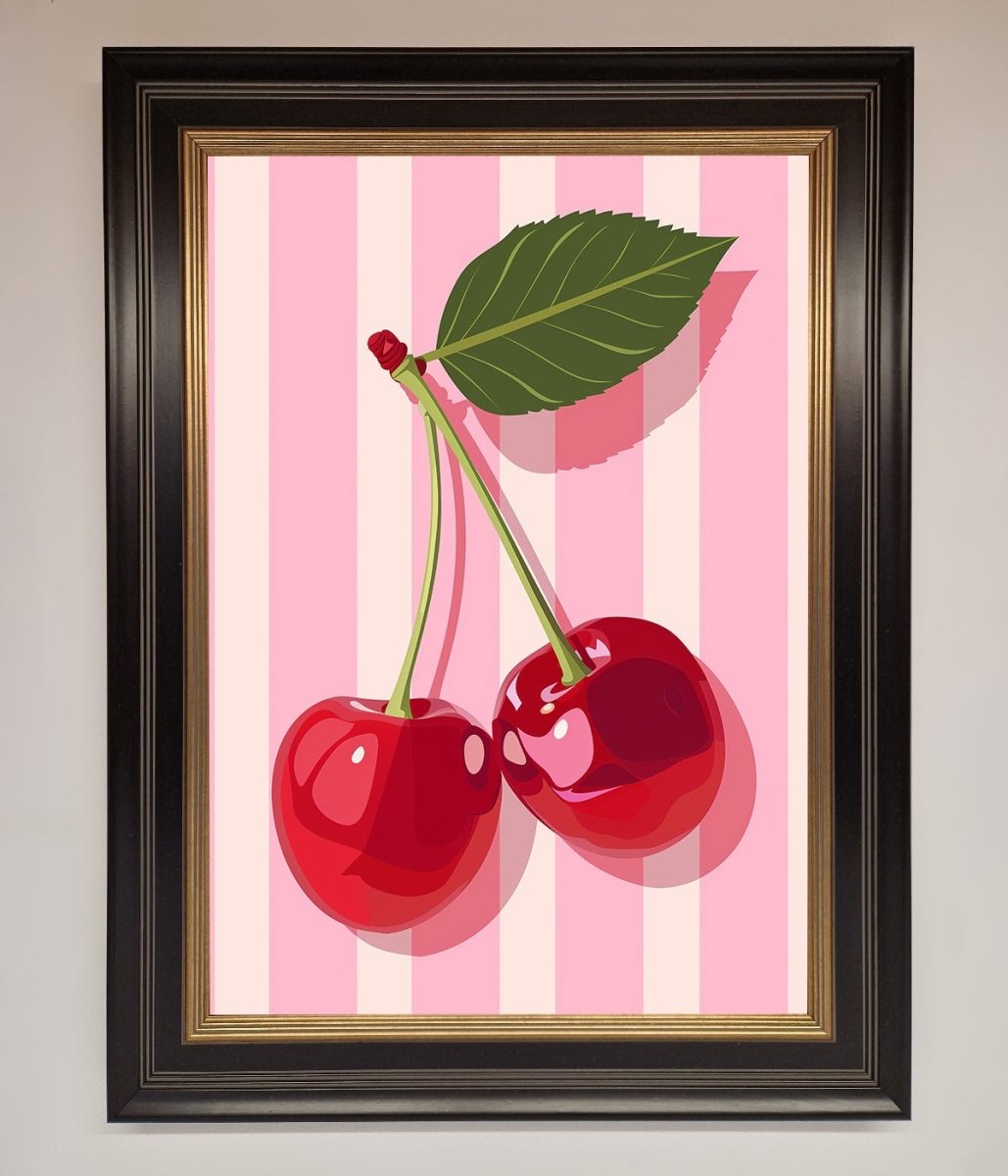 Cherries On Stripes Framed Print - Zestio