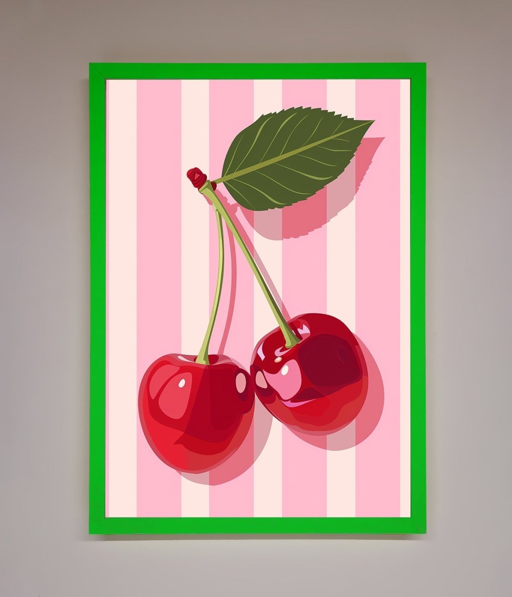 Cherries On Stripes Framed Print - Zestio