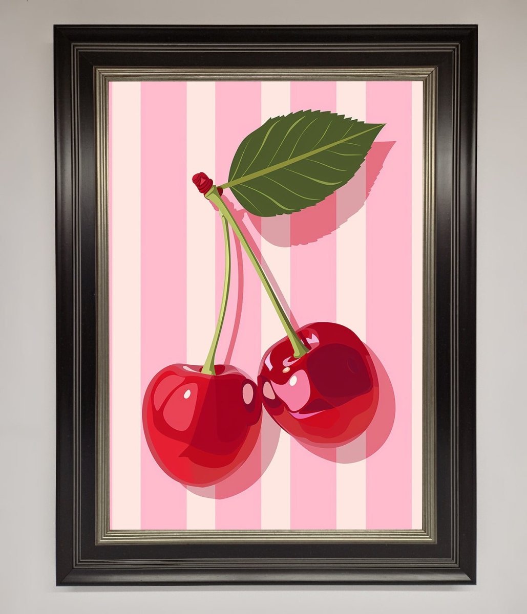 Cherries On Stripes Framed Print - Zestio