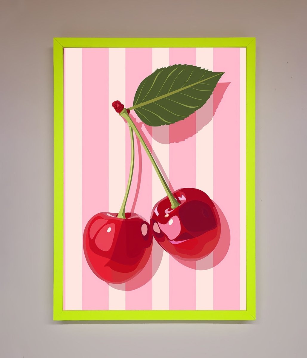 Cherries On Stripes Framed Print - Zestio