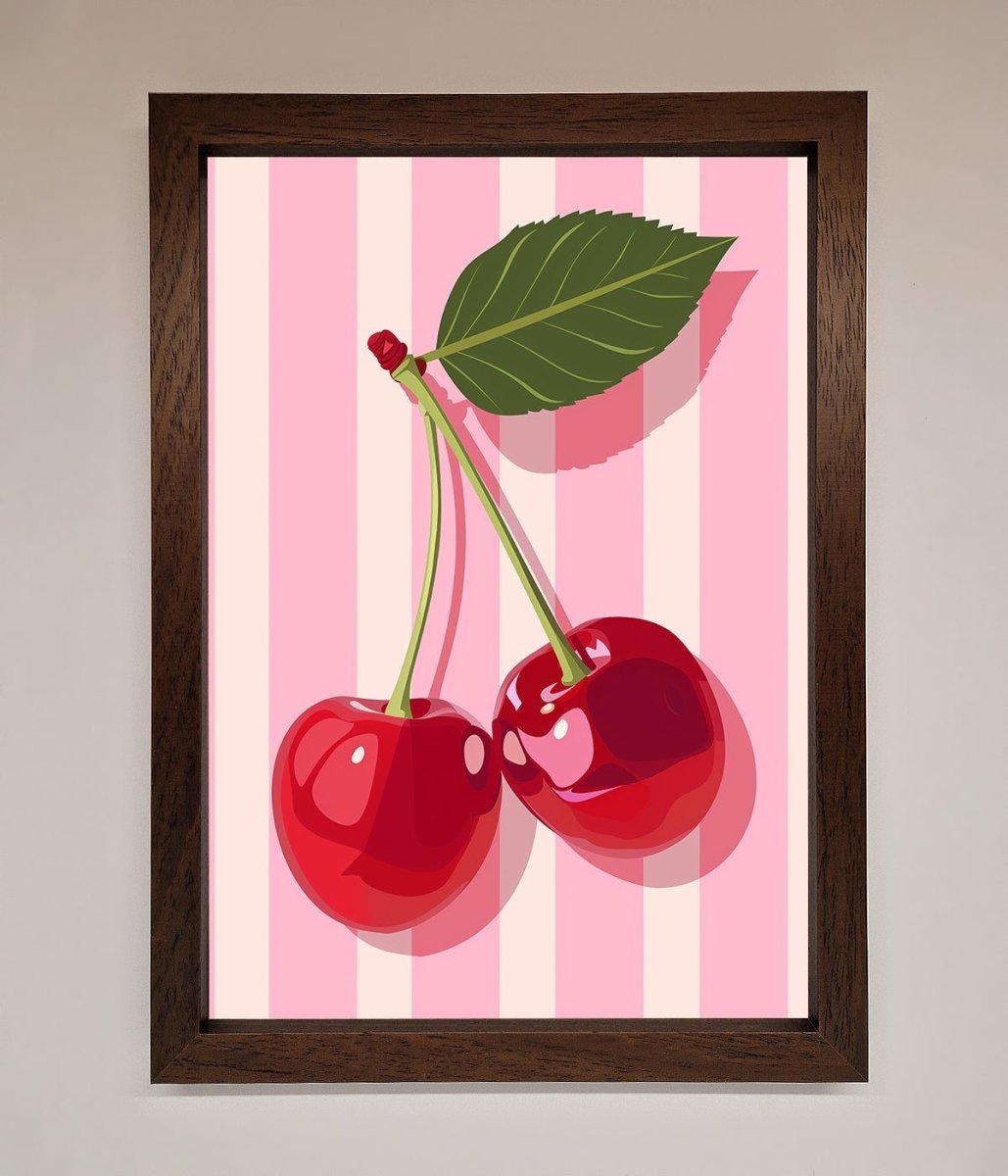 Cherries On Stripes Framed Print - Zestio