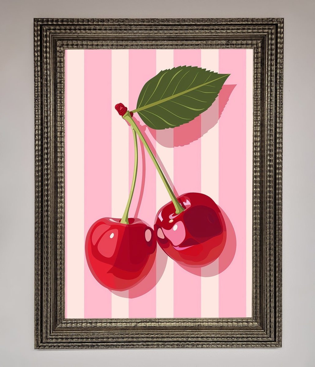 Cherries On Stripes Framed Print - Zestio