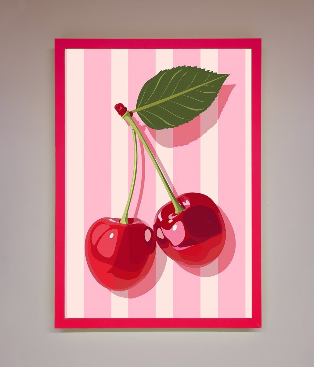 Cherries On Stripes Framed Print - Zestio