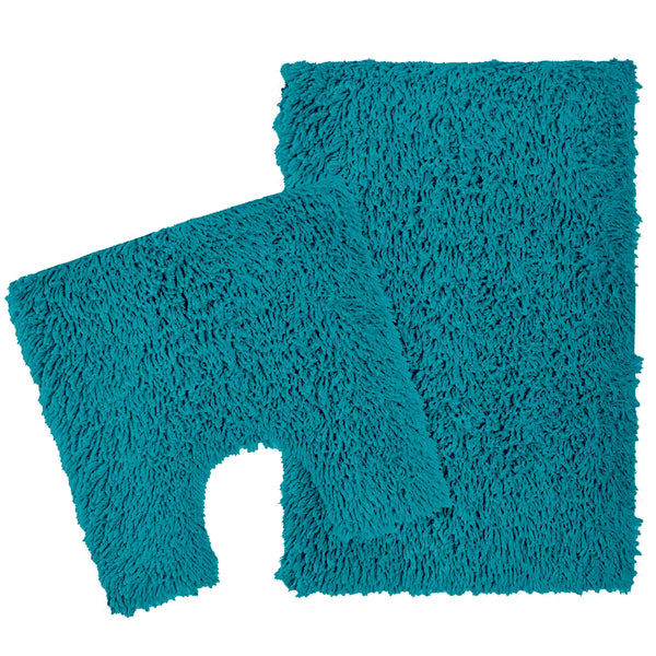 Como 2 Piece Teal Bath Mat & Pedestal Set Non-Slip Super Absorbent Cotton Bathroom Mats by OLIVIA ROCCO