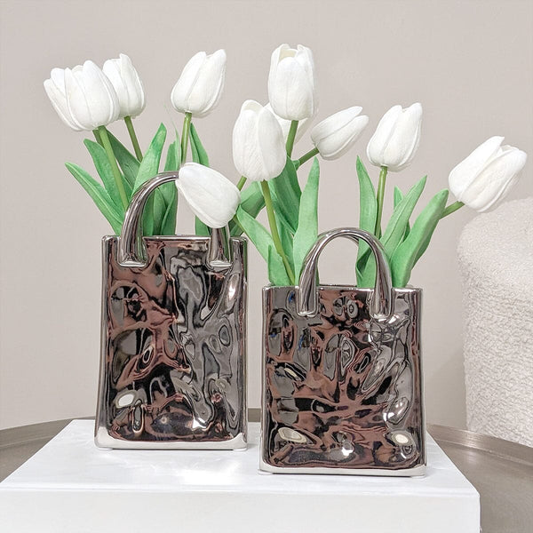 Elise Silver Handbag Decorative Vases - Set of 2