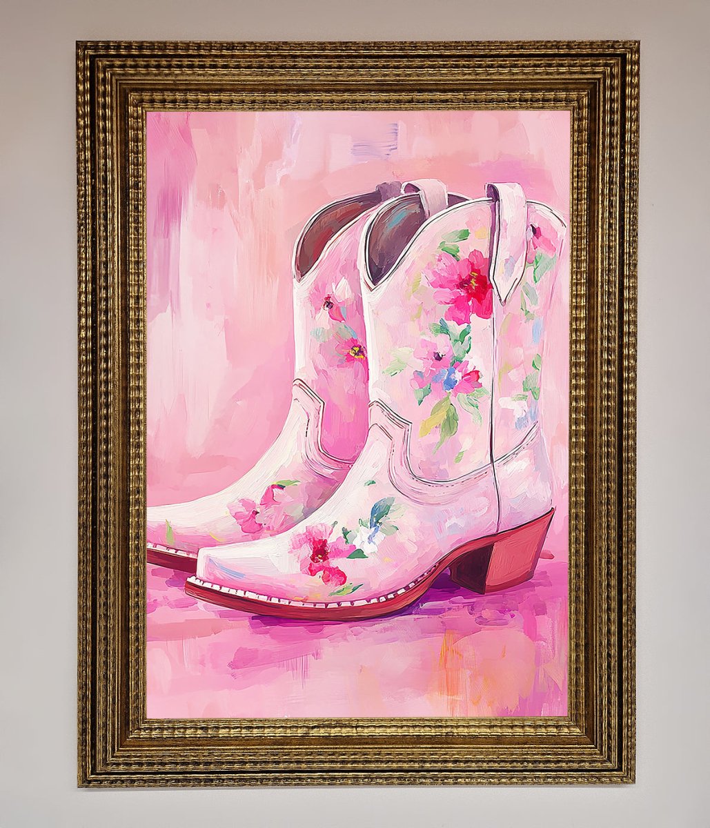 Floral Cowboy Boots Framed Poster - Zestio