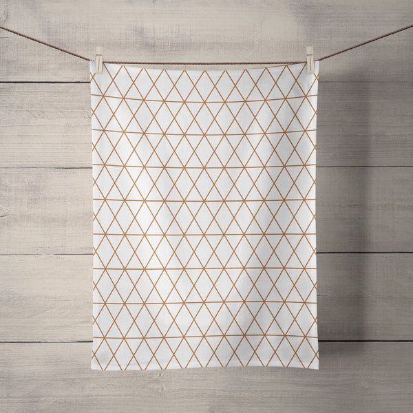 White Tea Towel with a Copper Lines Geometric Design, Dish Towel, Kitchen Towel