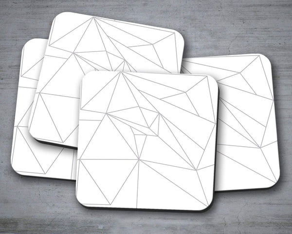 White Coasters with a Grey Geometric Line Design, Table Decor Drinks Mat