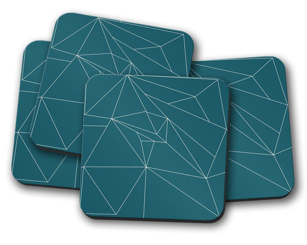 Teal Coasters with a White Line Geometric Design, Table Decor Drinks Mat