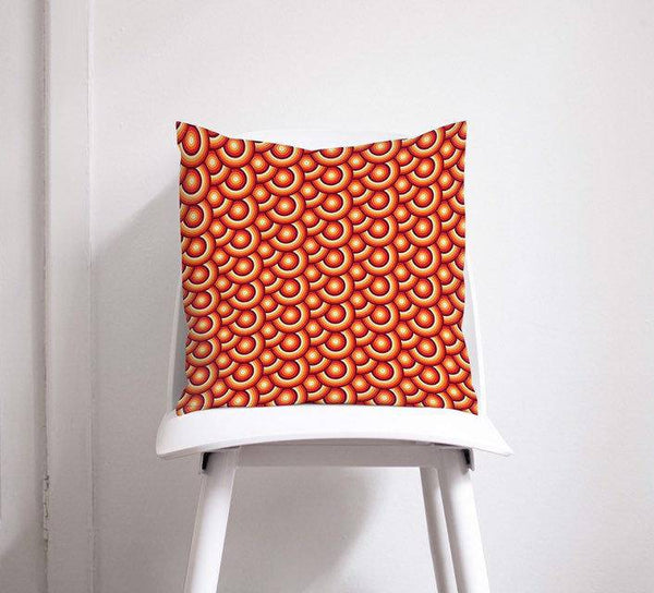Orange Cushion with a 70's Retro Circles Design, Throw Pillow