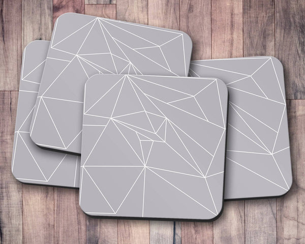 Grey Coasters with a White Lines Geometric Design, Table Decor Drinks Mat