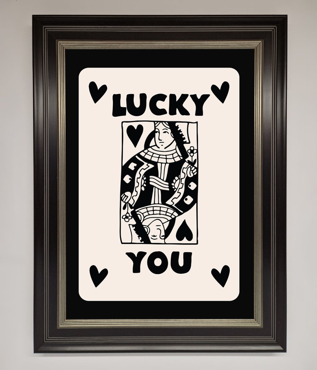 Lucky You Beige Black Framed Print - Zestio