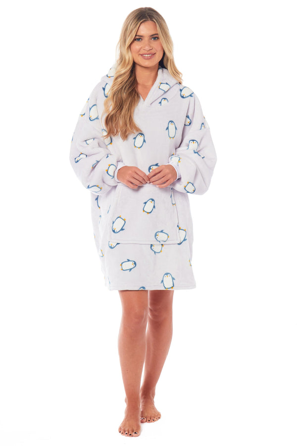 Oversized Hooded Penguin Blanket Plush Fleece Reversible Sherpa Giant Hoodie Sweatshirt Ultra-Soft Flannel Loungewear for Adults and Kids by Daisy Dreamer