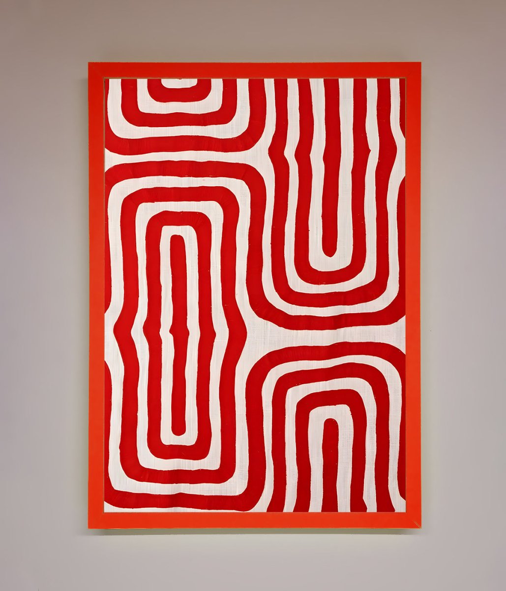 Red Waves Abstract Art Framed Poster - Zestio