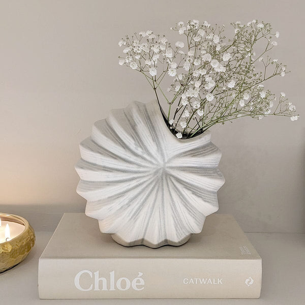 Renew White Textured Shell Decorative Vase