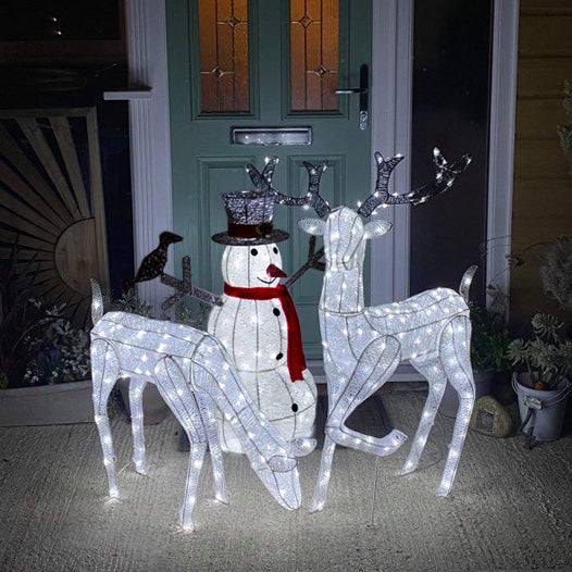 Light Up Reindeer Stag, Doe & Snowman Set