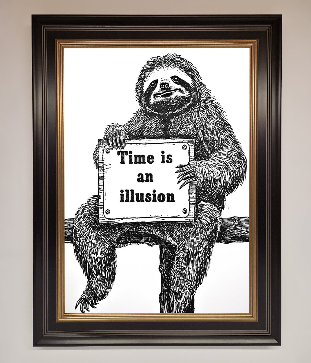 Time Is An Illusion Sloth Black Framed Poster - Zestio