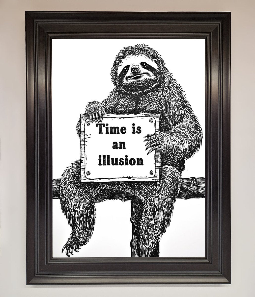 Time Is An Illusion Sloth Black Framed Poster - Zestio