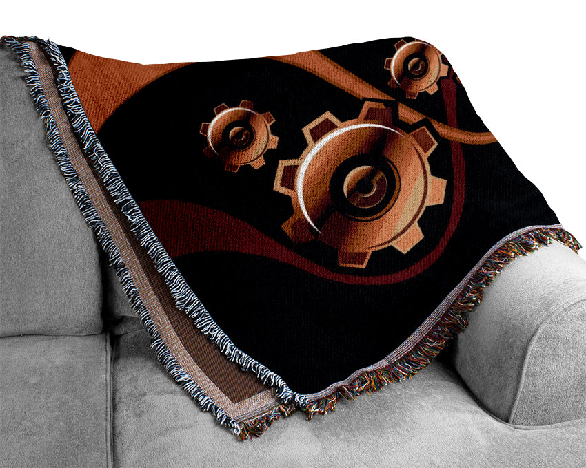 Gold Cogs Of Time Woven Blanket