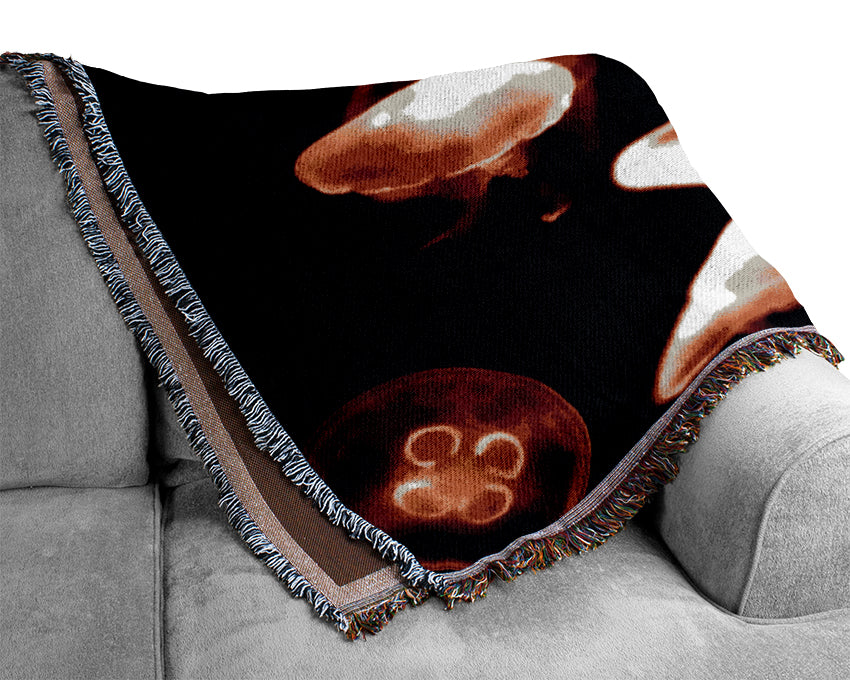 Red Neon Jellyfish Woven Blanket