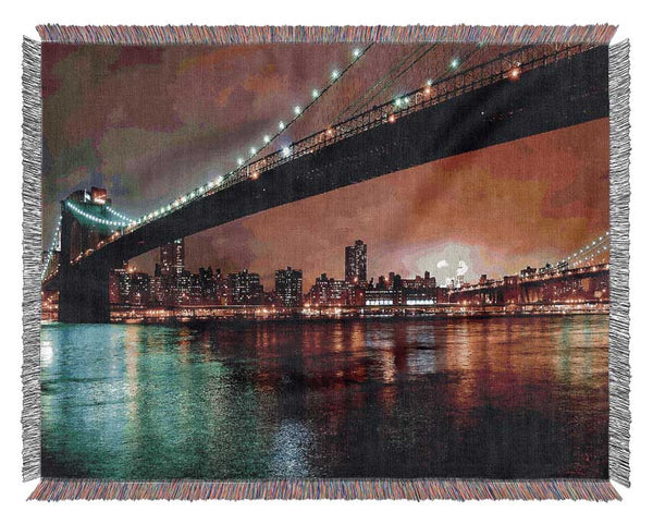 Brooklyn Bridge New York At Night Woven Blanket