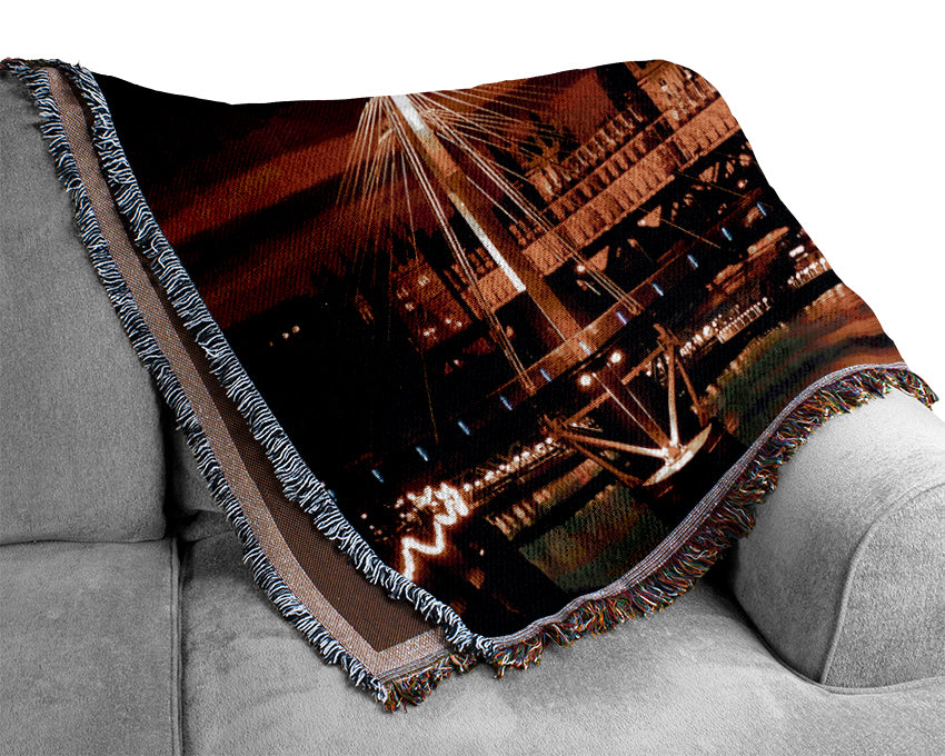 London Houses Of Parliament Lights Woven Blanket